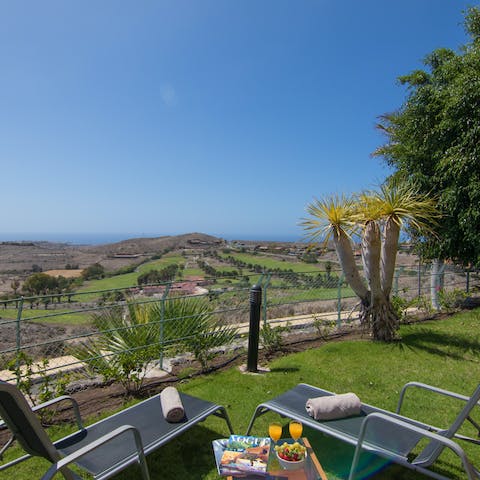 Lie back in the private garden on the sun loungers with a drink and enjoy breathtaking views