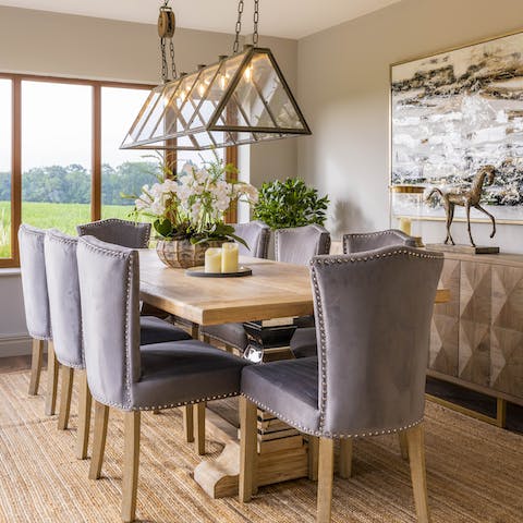 Dine in the sunny window spot under bold, feature lighting