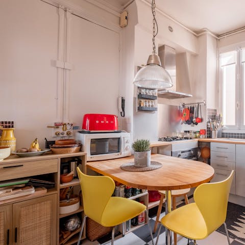 Begin each day with croissants and coffee in the sunny kitchen