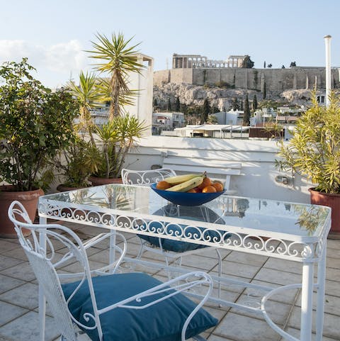 Take some time to yourself to enjoy the views of the Acropolis from the terrace