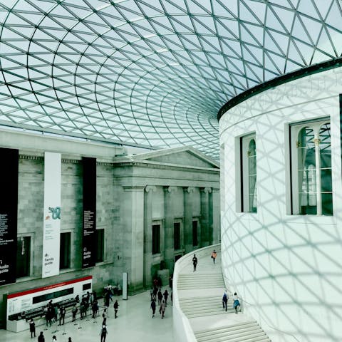 Explore the artefacts of the British Museum, just a twelve-minute walk from your apartment