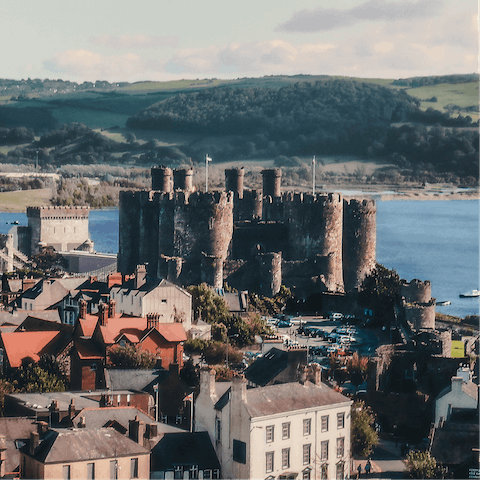 Drive twelve minutes to beautiful Conwy Castle