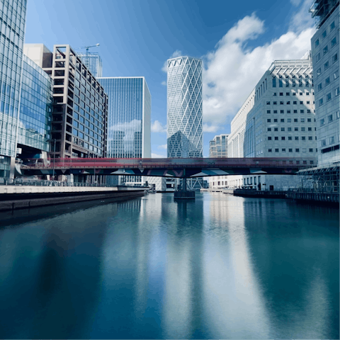 Explore Canary Wharf, less than a fifteen-minute walk from your door