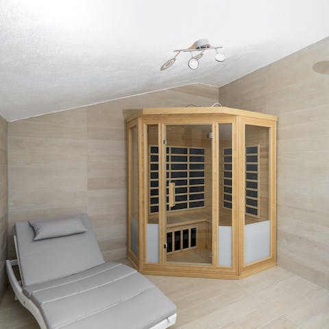 Relax in the private sauna after a busy day exploring the island