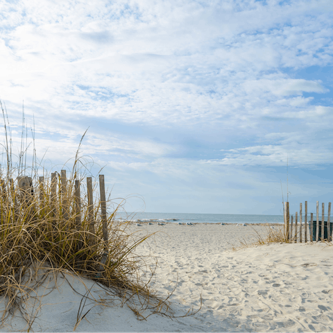 Explore kilometres of wide sandy beaches , ten minutes from your door