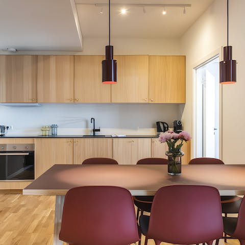 Sit down for home-cooked meals in the open kitchen and dining area