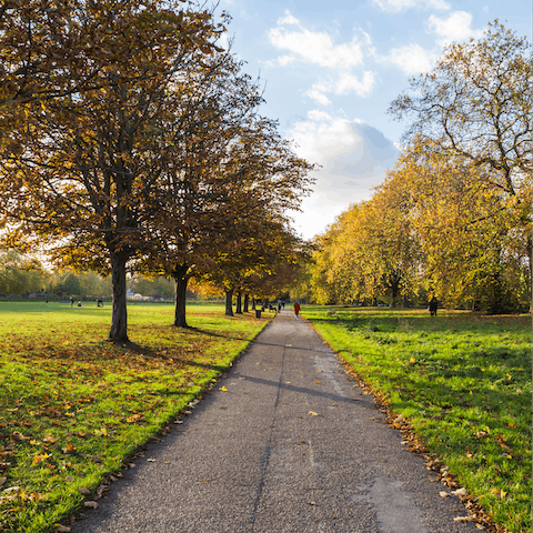 Start the morning with a stroll through Hyde Park, just a five-minute walk away