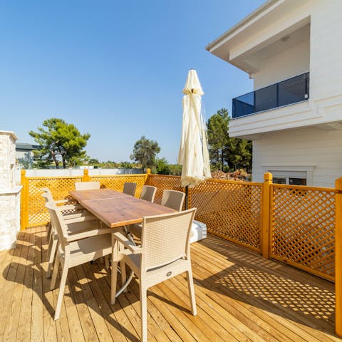 Dine alfresco on the patio with a homecooked meal