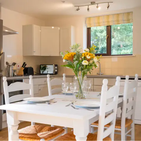 Start the day with a delicious breakfast at the country-style dining table