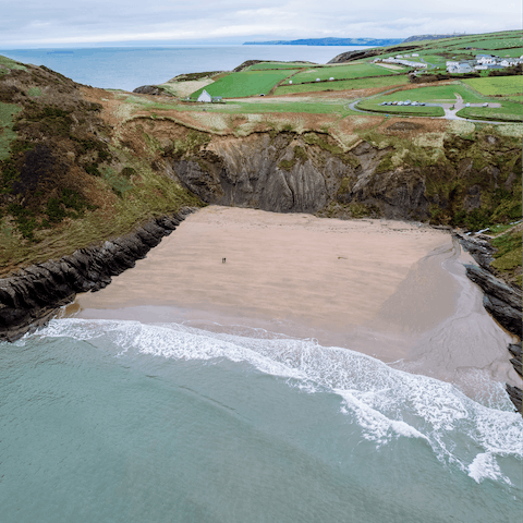Explore the unspoiled North Pembrokeshire coastline on your doorstep – Mwnt Beach is six miles away