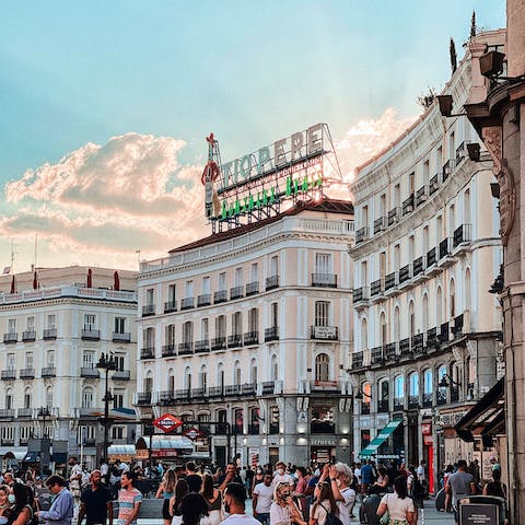 Stay in the heart of Madrid, just a five-minute walk from the bustling Puerta del Sol 