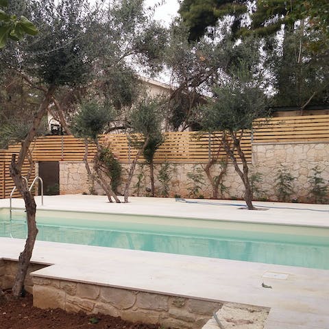 Enjoy a swim in the private pool, surrounded by greenery