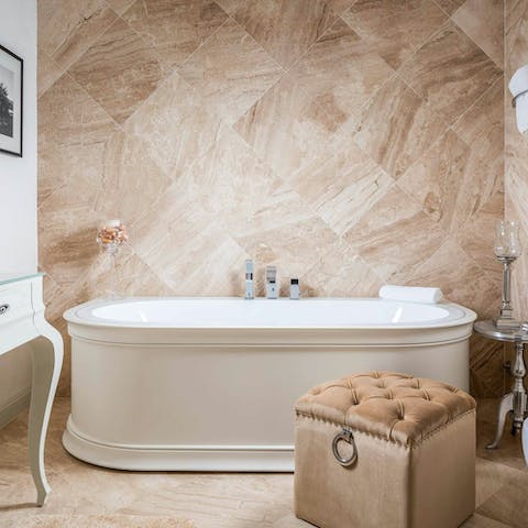 End the evening with a bubble bath in the freestanding tub