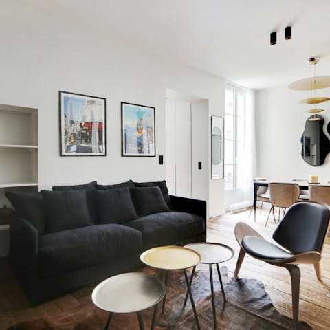 Relax in the plush living area after a day of sight-seeing in Paris