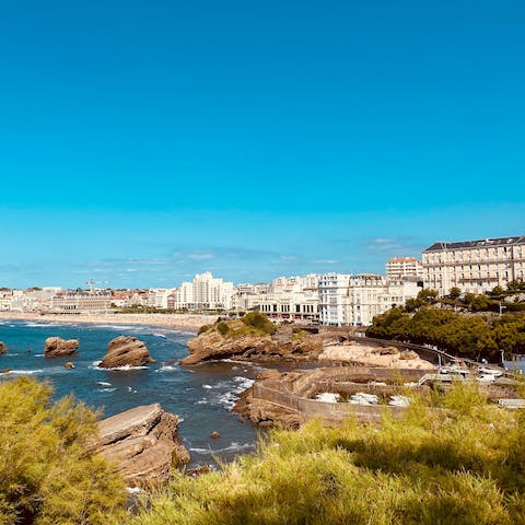 Explore Biarritz’s sandy coast and seaside promenade  – only a five-minute walk away