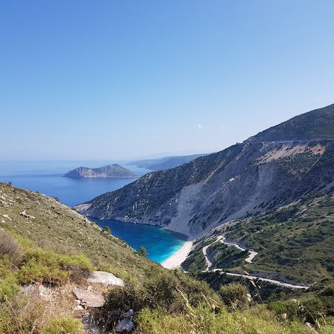 Explore Kefalonia by car – Myrtos Beach is twenty-five minutes away
