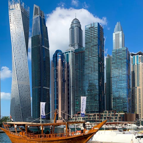 Visit Downtown Dubai, a ten to fifteen-minute drive away