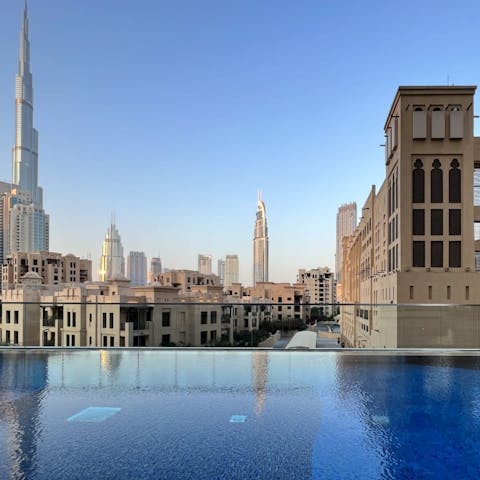 Look over at the world's tallest building as you have a dip in the infinity pool