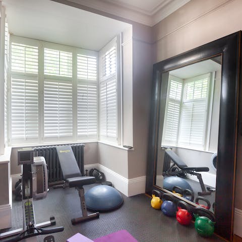 Keep on top of your fitness schedule in the home's private gym
