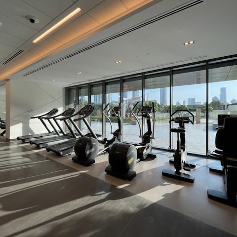 Hit your fitness targets in the building's shared gym