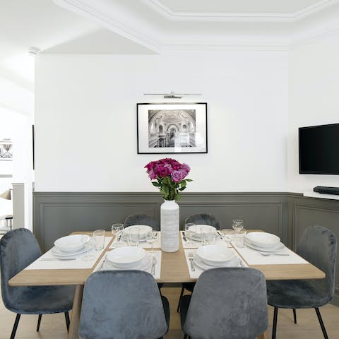 Sit down to an elegant soirée at the dining table