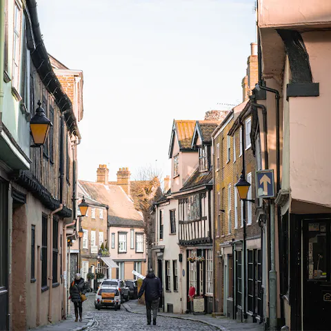 Take a day trip to the cobbled city of Norwich, forty minutes away by car