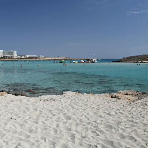 Spend the day on the white sands of Nissi Beach nearby