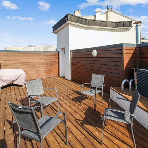 Unwind on the roof terrace or sip a glass of wine on the private balcony