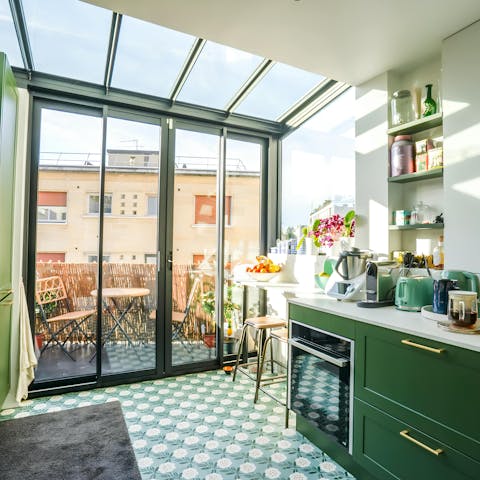 Enjoy a croissant in the light-filled kitchen