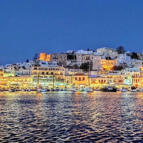 Reach the buzzing centre of Naxos Town in around twenty minutes by car