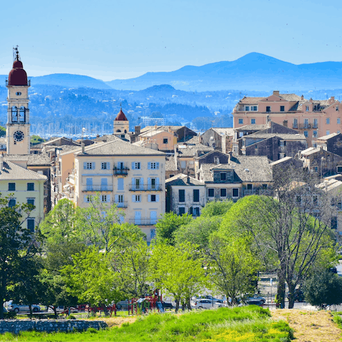 Wander through the beautiful streets of Corfu Town, only a short drive away