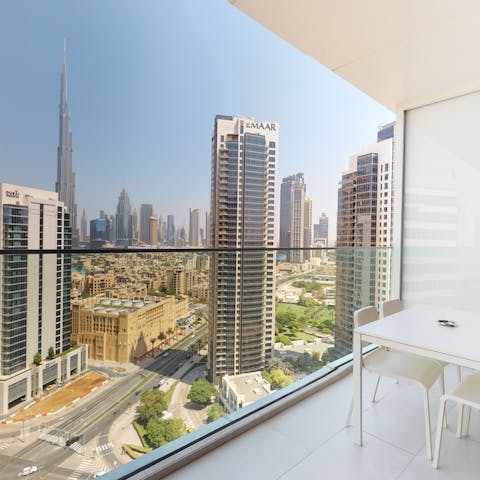 Take in views of the Burj Khalifa from your private balcony