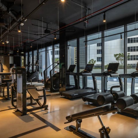 Keep up your morning fitness routine at the on-site gym