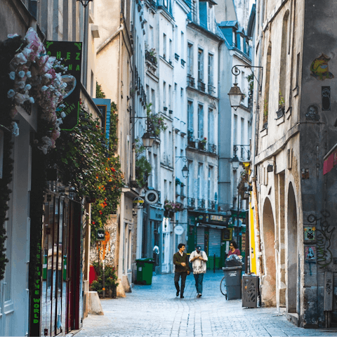 Browse the boutiques in the Le Marais, a short stroll away