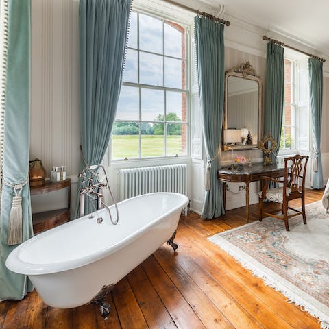 Recline in one of the house's many bathtubs