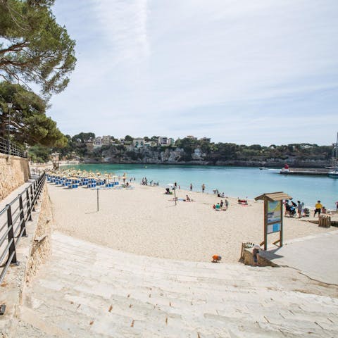 Drive fifteen minutes to the soft-sanded beach at Portocristo