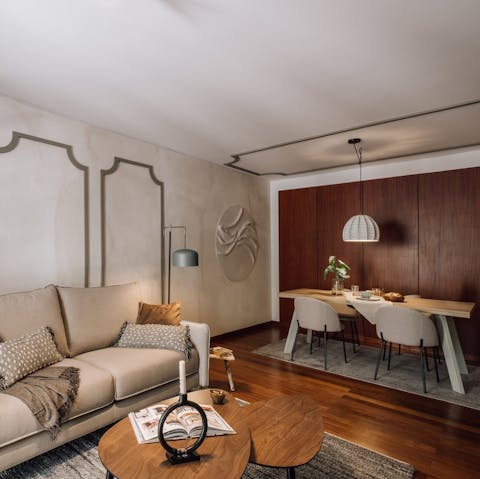 Relax in a stylish living space after visiting Pink Street