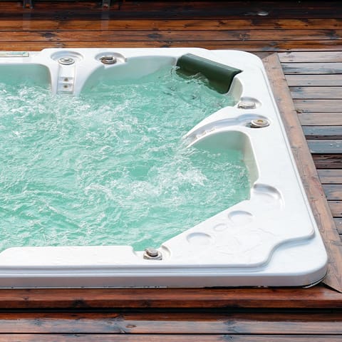 Take a relaxing soak in the hot tub, which you can rent for a fee