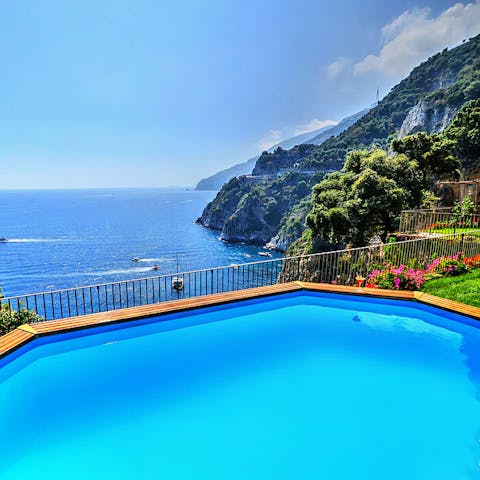 Cool off in the private pool with its panoramic sea view