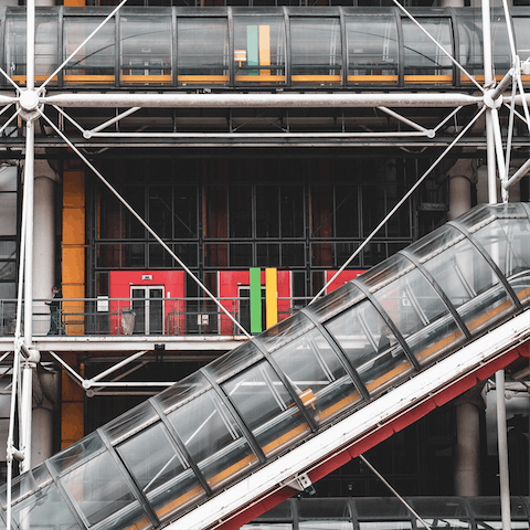 Visit the striking architecture of the Pompidou Centre, seventeen minutes away