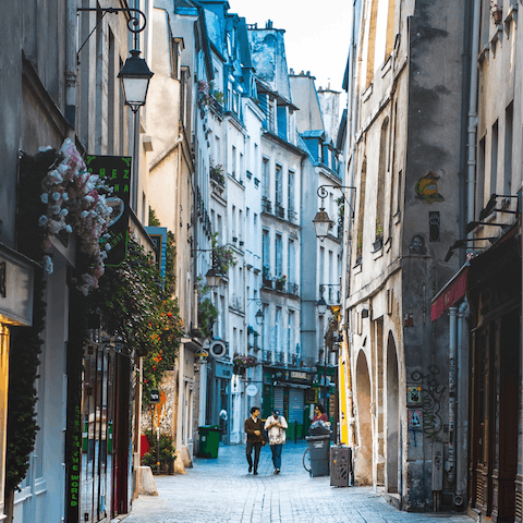 Check out the indie shops, art galleries and lovely eateries in the trendy Marais district nearby