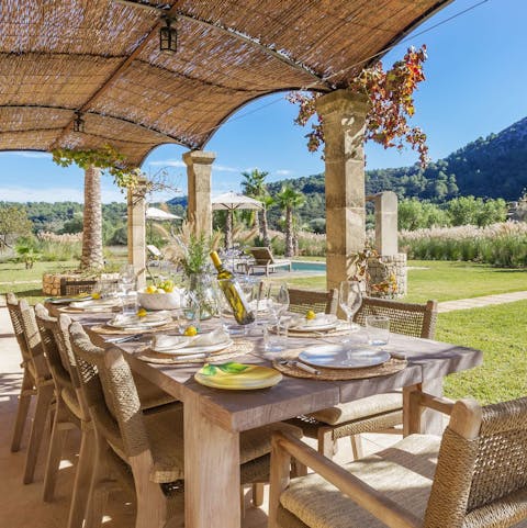 Tuck into decadent Spanish dinners alfresco beneath the pergola