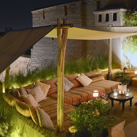 Sip sundowners on the rooftop terrace, far above the hustle and bustle of the medina lanes