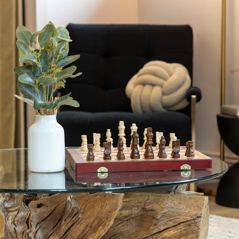 Play a game of chess while relaxing at home