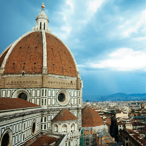 Walk through the historic streets of Florence to reach the Cathedral of Santa Maria del Fiore in fifteen minutes