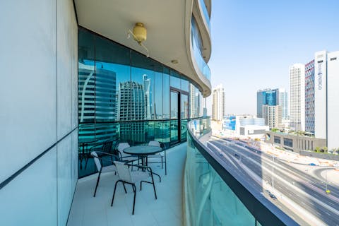 Sip your morning coffee on the private terrace with skyline views