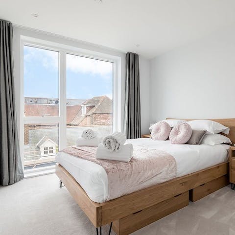 Gaze across the rooftops from your comfy bedroom
