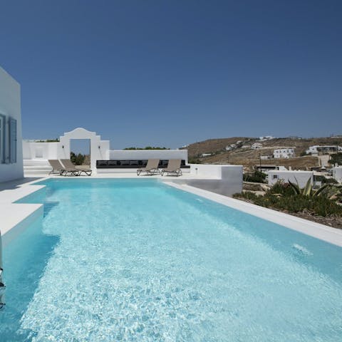 Cool off from the Mykonos sun in the private swimming pool