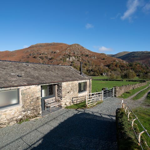 Catch the sunlight on the bench outside and admire the sweeping country views