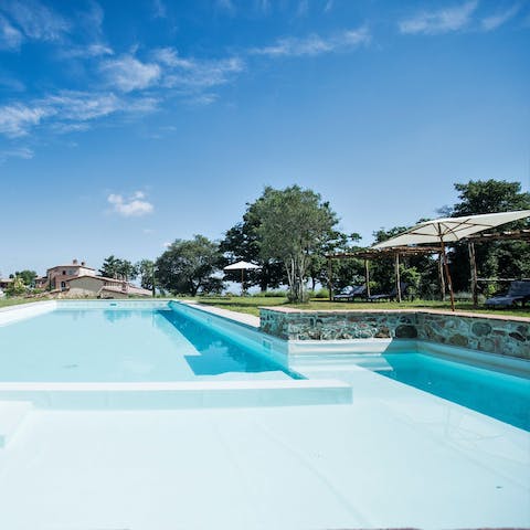 Set up for the day beside the communal swimming pool